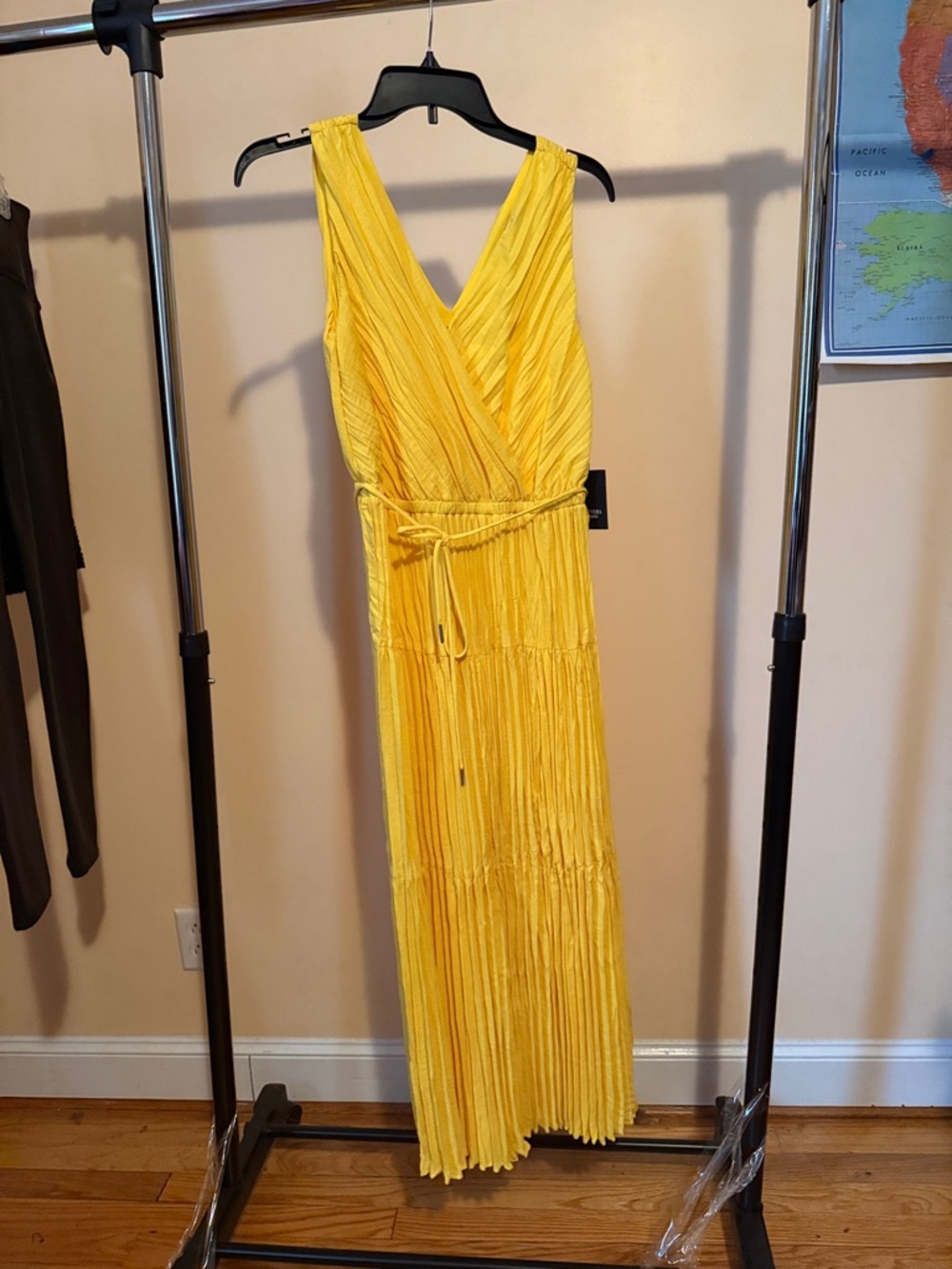Simply Vera Vera Wang Bright Yellow Pleated Maxi Dress with Wrap V-Neck